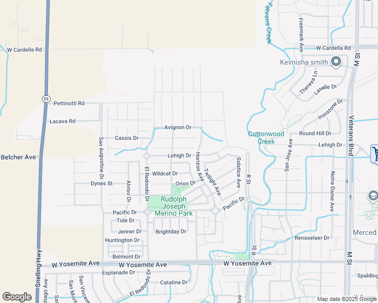 map of restaurants, bars, coffee shops, grocery stores, and more near 1216 Aups Court in Merced