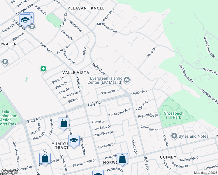 map of restaurants, bars, coffee shops, grocery stores, and more near 3456 Chapala Drive in San Jose