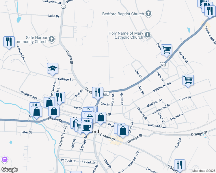 map of restaurants, bars, coffee shops, grocery stores, and more near 507 Westview Avenue in Bedford