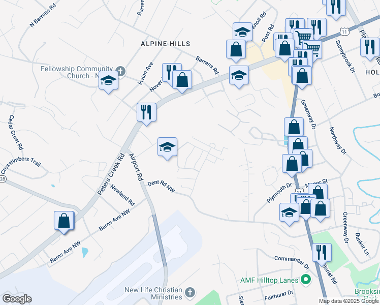 map of restaurants, bars, coffee shops, grocery stores, and more near 6849 Village Green Drive in Roanoke