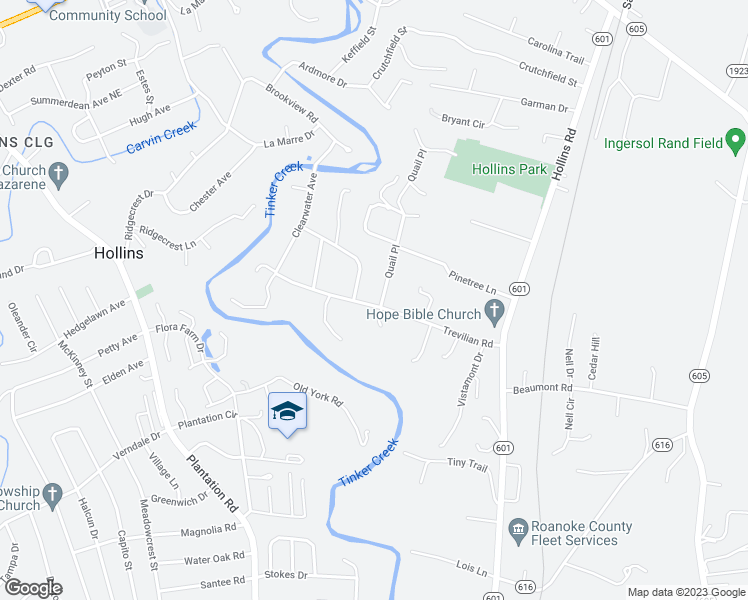 map of restaurants, bars, coffee shops, grocery stores, and more near 6706 Quail Place in Roanoke