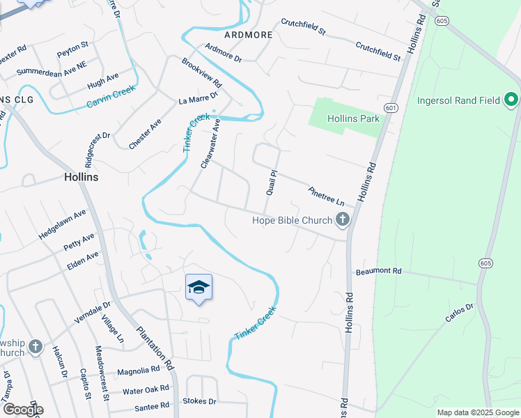 map of restaurants, bars, coffee shops, grocery stores, and more near 6706 Quail Place in Roanoke