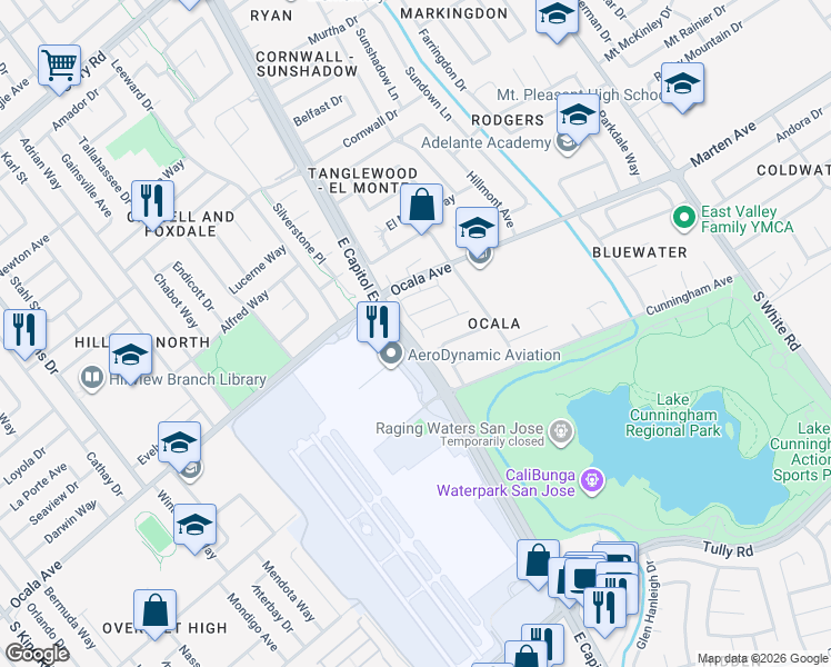 map of restaurants, bars, coffee shops, grocery stores, and more near 1989 Supreme Drive in San Jose