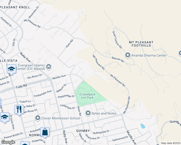 map of restaurants, bars, coffee shops, grocery stores, and more near 2560 Cypress Ridge Avenue in San Jose