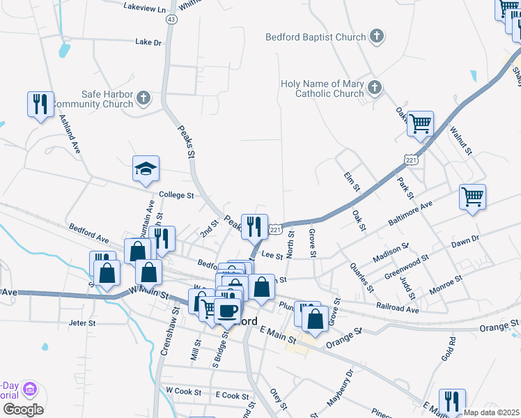 map of restaurants, bars, coffee shops, grocery stores, and more near 507 Westview Avenue in Bedford