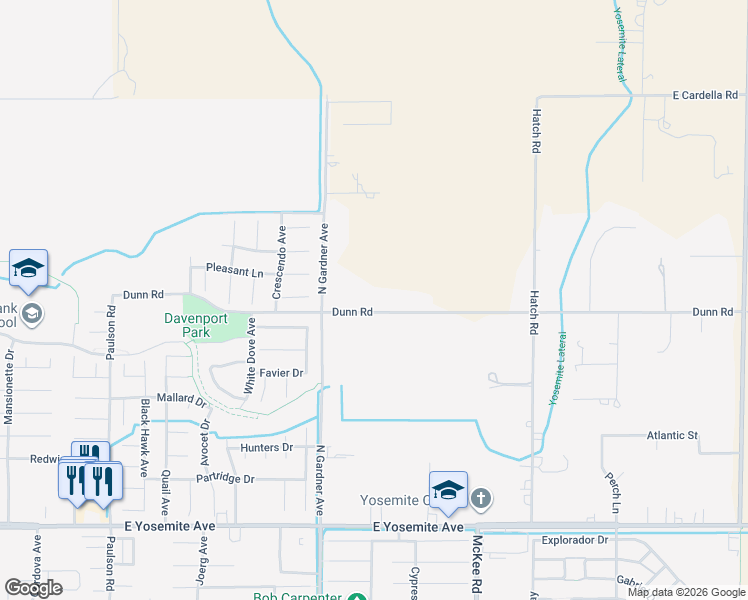 map of restaurants, bars, coffee shops, grocery stores, and more near 1862 Dunn Road in Merced