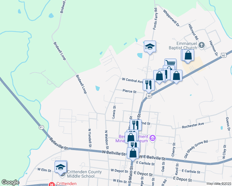 map of restaurants, bars, coffee shops, grocery stores, and more near 201-213 Creek Street in Marion