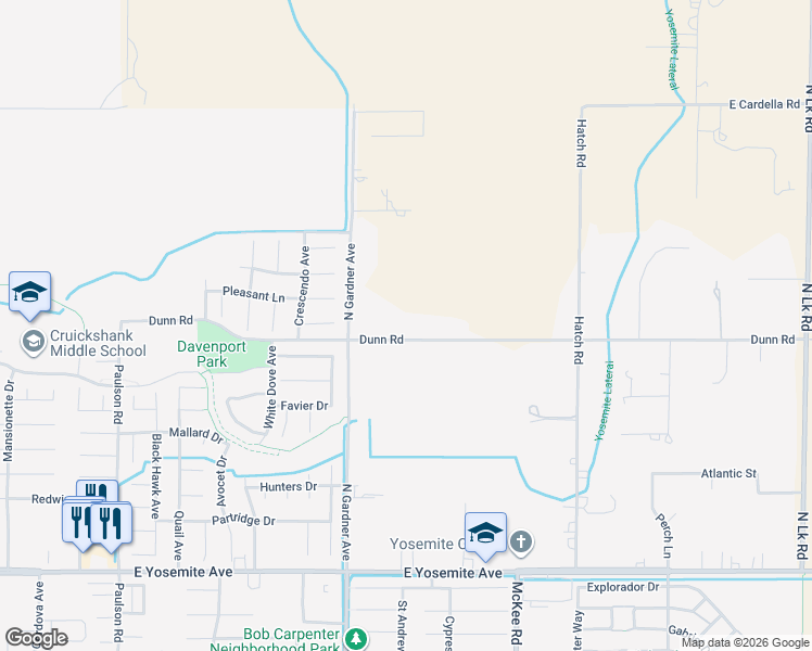 map of restaurants, bars, coffee shops, grocery stores, and more near 1862 Dunn Road in Merced
