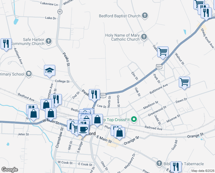 map of restaurants, bars, coffee shops, grocery stores, and more near 607 Longwood Avenue in Bedford
