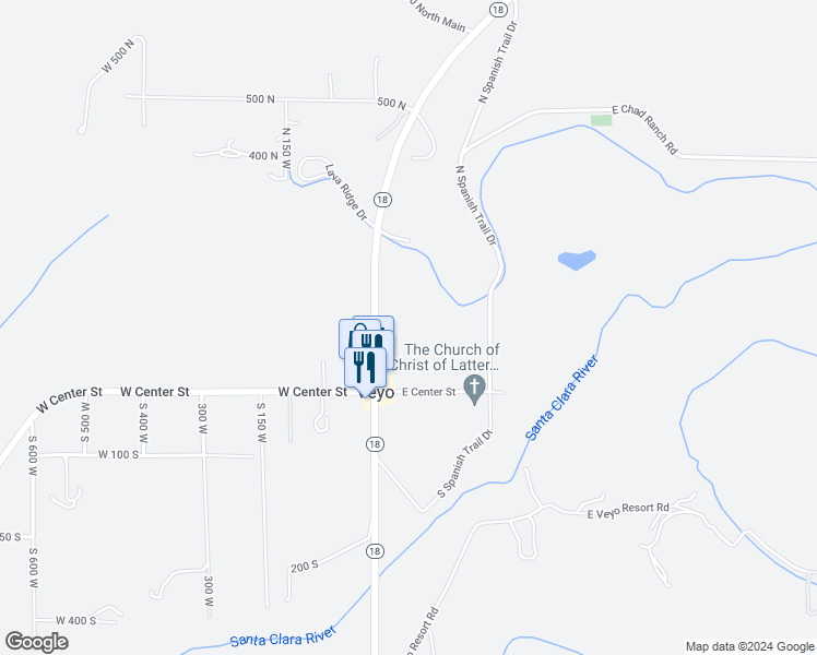 map of restaurants, bars, coffee shops, grocery stores, and more near 80 North Main Street in Veyo