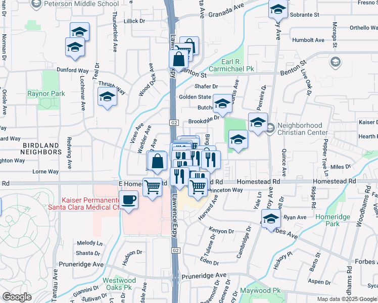 map of restaurants, bars, coffee shops, grocery stores, and more near in Santa Clara