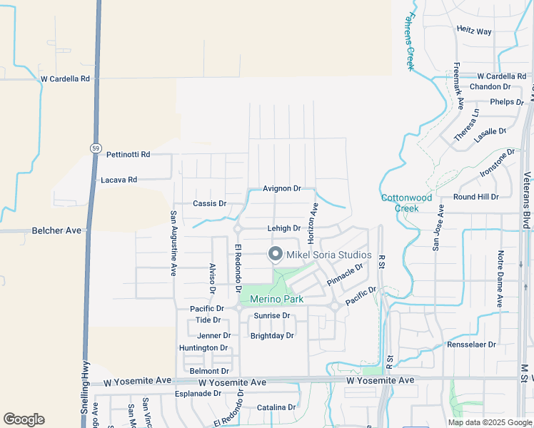 map of restaurants, bars, coffee shops, grocery stores, and more near 1259 Lurs Court in Merced