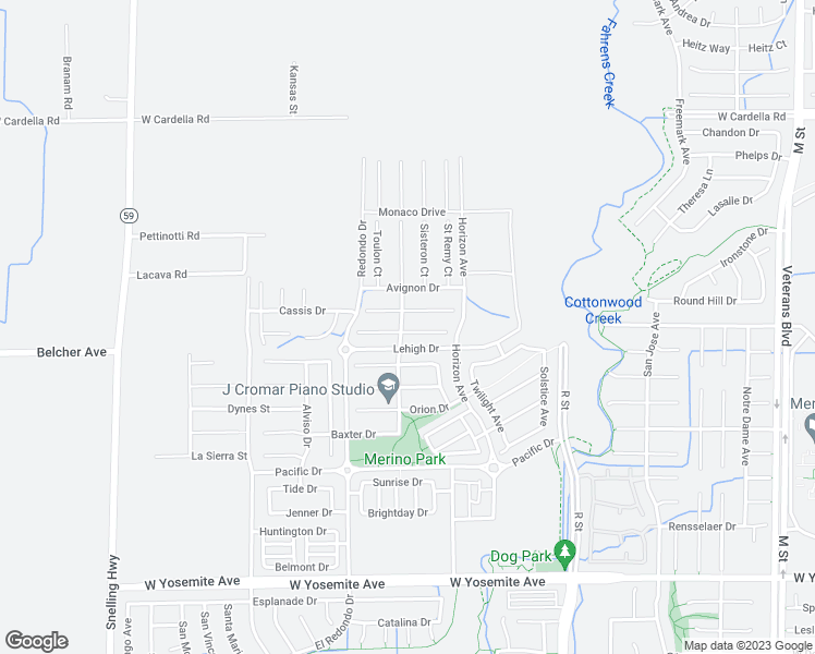 map of restaurants, bars, coffee shops, grocery stores, and more near 1245 Aups Court in Merced