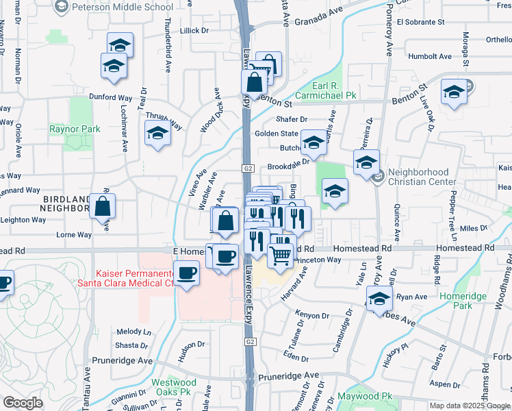 map of restaurants, bars, coffee shops, grocery stores, and more near in Santa Clara