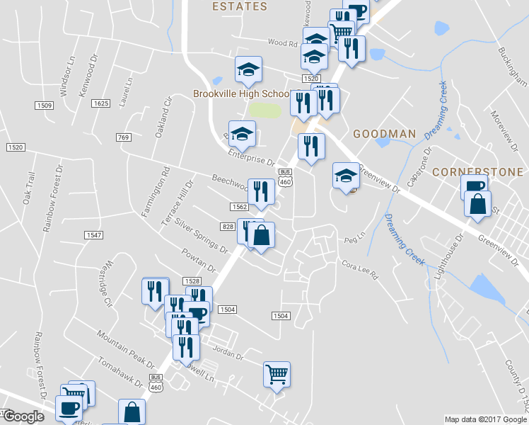 map of restaurants, bars, coffee shops, grocery stores, and more near 20578 Timberlake Road in Lynchburg