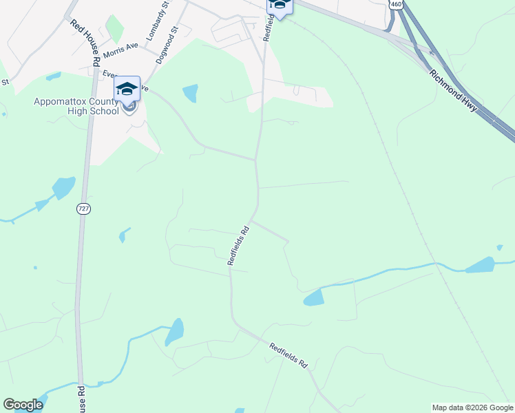 map of restaurants, bars, coffee shops, grocery stores, and more near State Route 635 in Appomattox