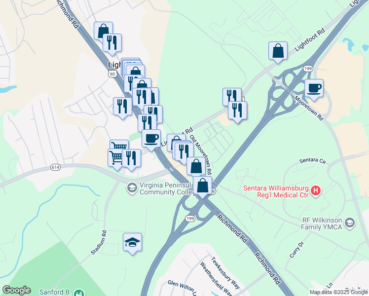 map of restaurants, bars, coffee shops, grocery stores, and more near in Lightfoot