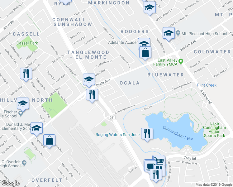 map of restaurants, bars, coffee shops, grocery stores, and more near 1834 Home Gate Drive in San Jose