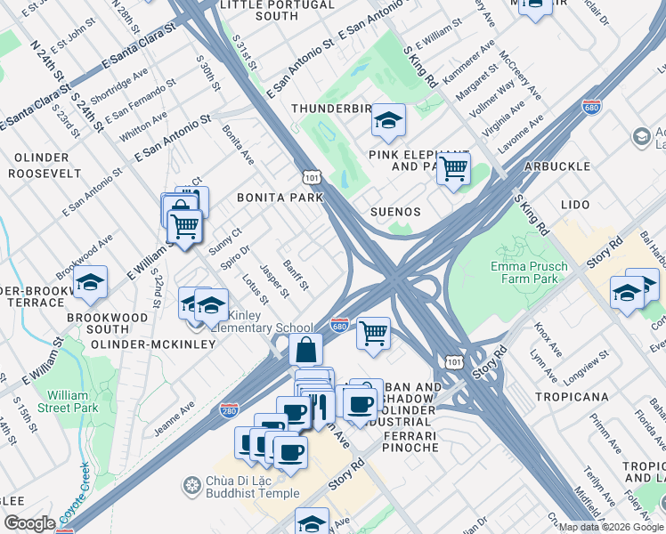map of restaurants, bars, coffee shops, grocery stores, and more near 789 Remo Street in San Jose