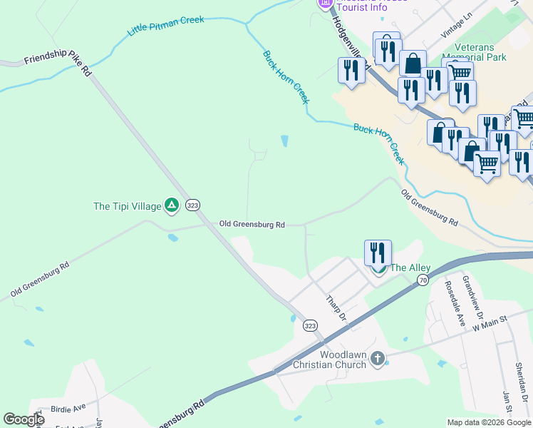 map of restaurants, bars, coffee shops, grocery stores, and more near 1929 Old Greensburg Road in Campbellsville