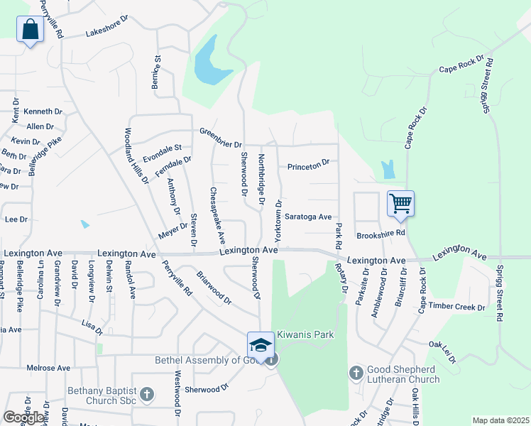 map of restaurants, bars, coffee shops, grocery stores, and more near 1922 Sherwood Drive in Cape Girardeau
