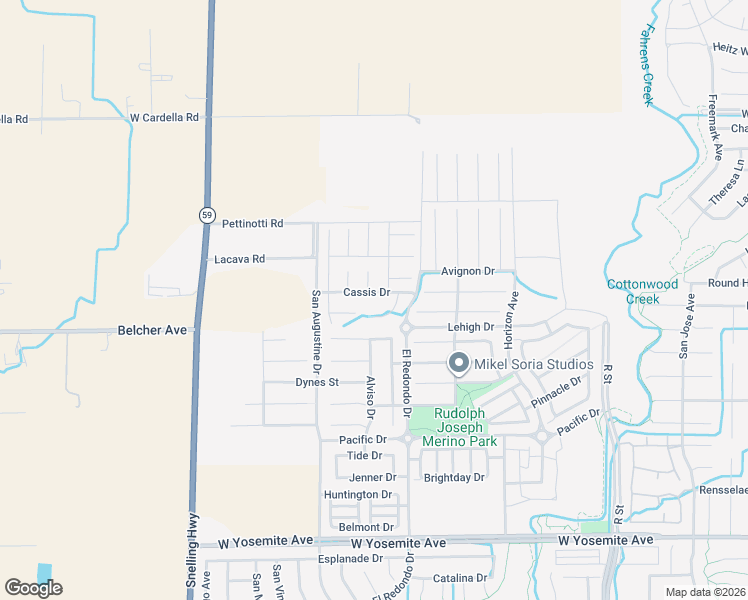map of restaurants, bars, coffee shops, grocery stores, and more near 1334 Cassis Drive in Merced