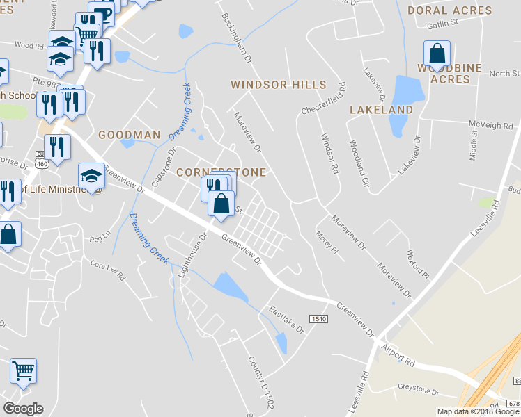 map of restaurants, bars, coffee shops, grocery stores, and more near 508 Capstone Drive in Lynchburg