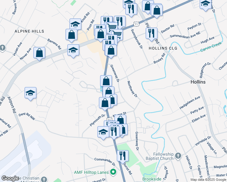 map of restaurants, bars, coffee shops, grocery stores, and more near 132 Middleton Street in Hollins