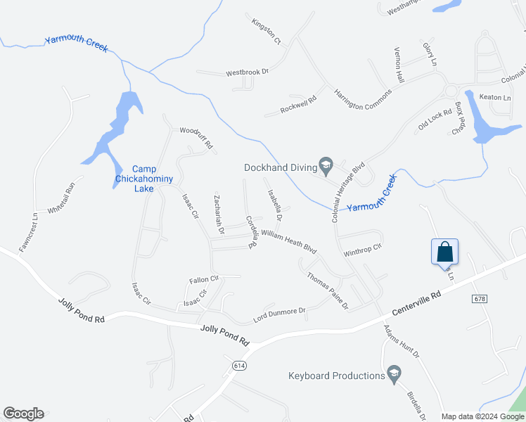 map of restaurants, bars, coffee shops, grocery stores, and more near 3949 Ethan Lane in Williamsburg