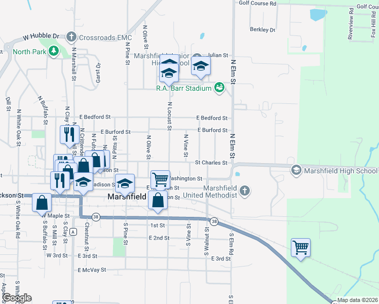 map of restaurants, bars, coffee shops, grocery stores, and more near 315 Sunshine Street in Marshfield