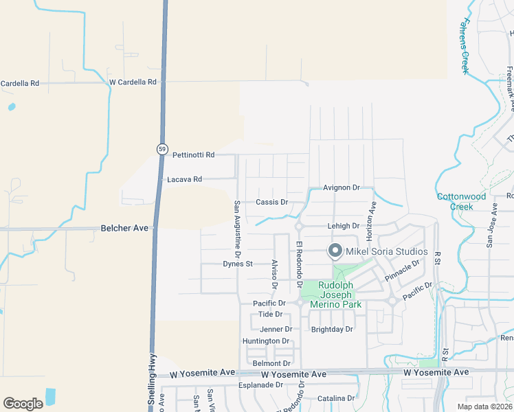 map of restaurants, bars, coffee shops, grocery stores, and more near 1378 Cassis Drive in Merced
