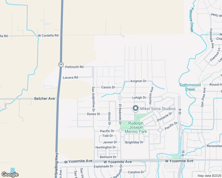 map of restaurants, bars, coffee shops, grocery stores, and more near 1334 Cassis Drive in Merced