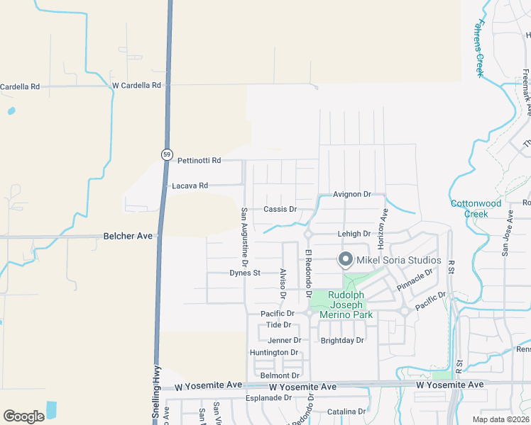 map of restaurants, bars, coffee shops, grocery stores, and more near 1378 Cassis Drive in Merced