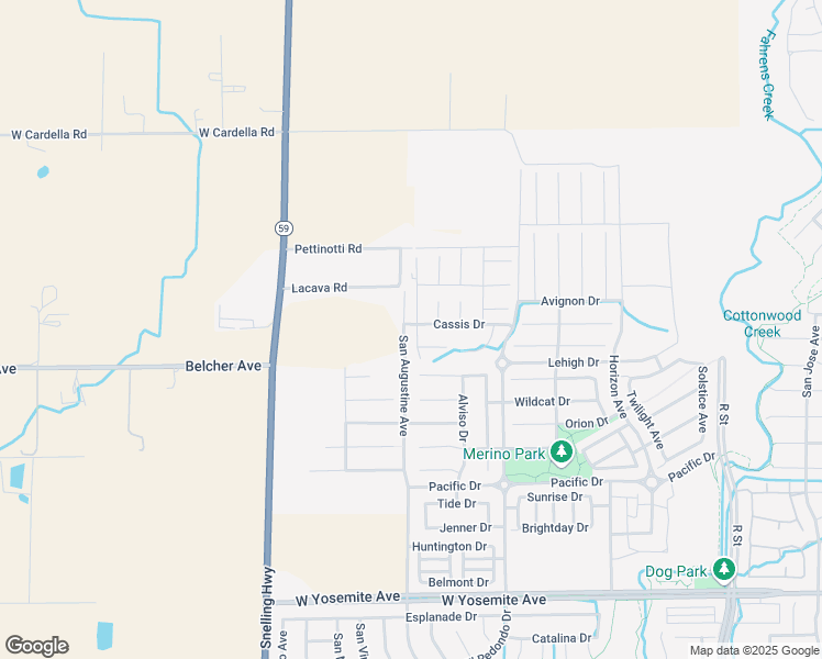 map of restaurants, bars, coffee shops, grocery stores, and more near 3997 Bartley Court in Merced