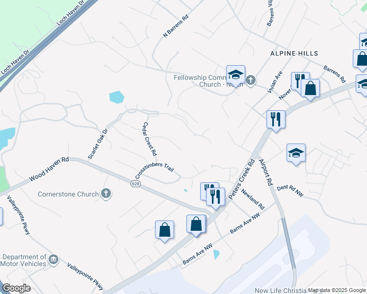 map of restaurants, bars, coffee shops, grocery stores, and more near 7274 Twin Forks Drive in Hollins