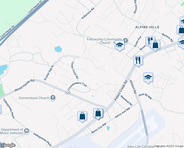 map of restaurants, bars, coffee shops, grocery stores, and more near 7274 Twin Forks Drive in Hollins