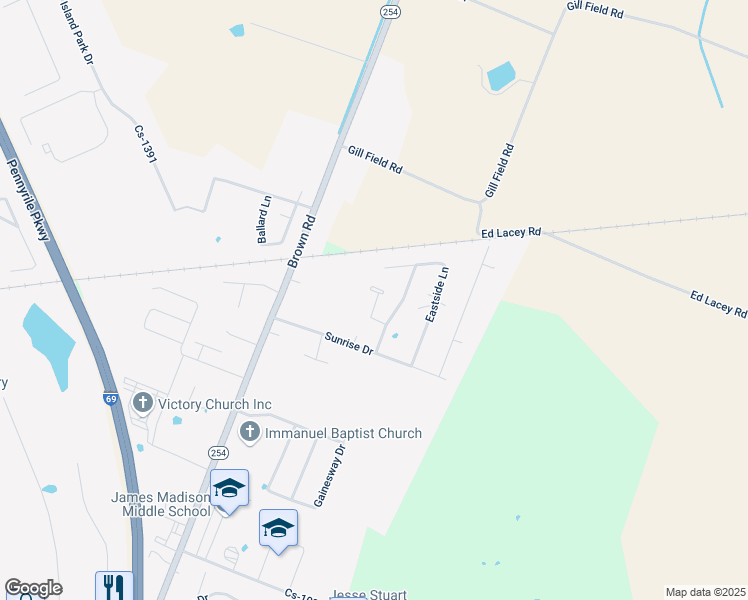 map of restaurants, bars, coffee shops, grocery stores, and more near 1874 Eastwind Court in Madisonville