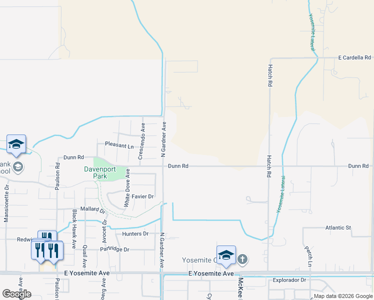 map of restaurants, bars, coffee shops, grocery stores, and more near 1862 Dunn Road in Merced
