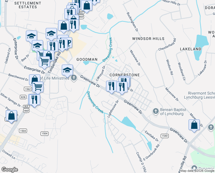 map of restaurants, bars, coffee shops, grocery stores, and more near 118 Capital Street in Lynchburg