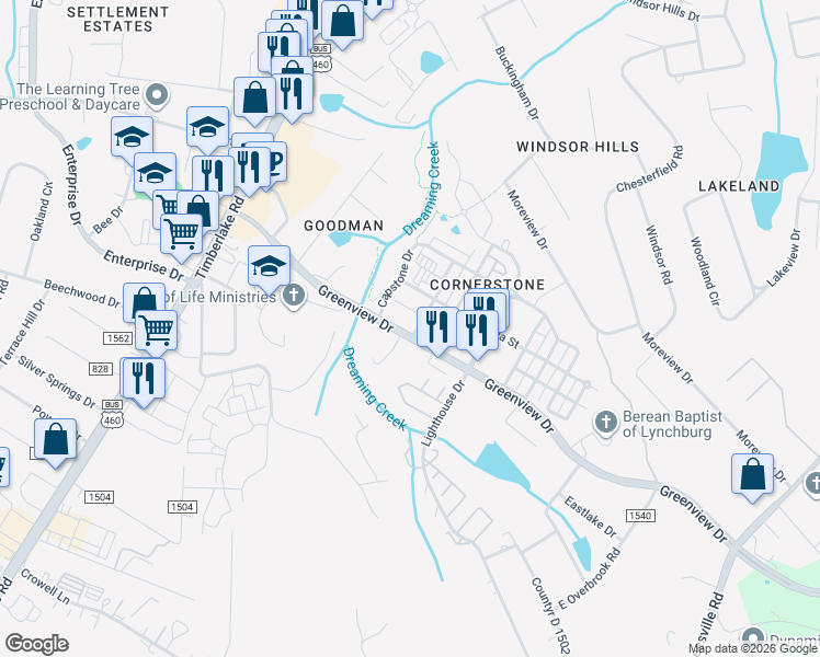 map of restaurants, bars, coffee shops, grocery stores, and more near 118 Capital Street in Lynchburg