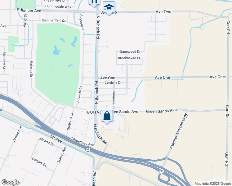 map of restaurants, bars, coffee shops, grocery stores, and more near 1943 Faxon Drive in Atwater