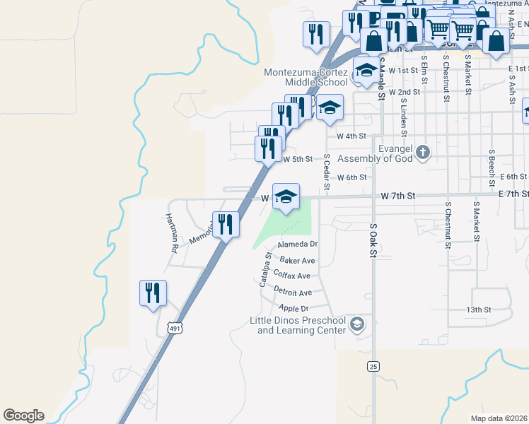 map of restaurants, bars, coffee shops, grocery stores, and more near 795 West 7th Street in Cortez