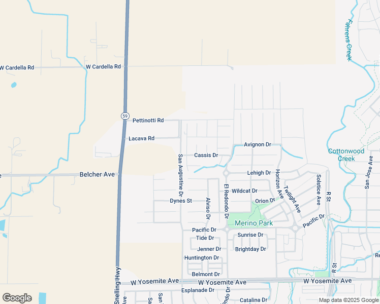 map of restaurants, bars, coffee shops, grocery stores, and more near 4002 Cinnabar Avenue in Merced