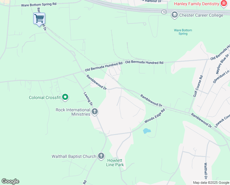 map of restaurants, bars, coffee shops, grocery stores, and more near 13712 Ramblewood Drive in Chester
