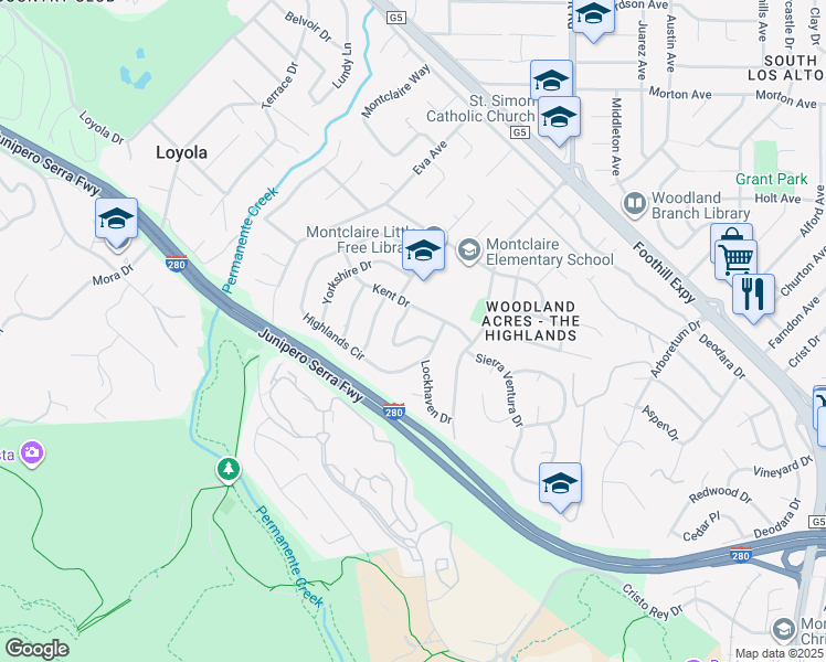 map of restaurants, bars, coffee shops, grocery stores, and more near 920 Oxford Drive in Los Altos