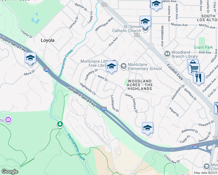 map of restaurants, bars, coffee shops, grocery stores, and more near 920 Oxford Drive in Los Altos