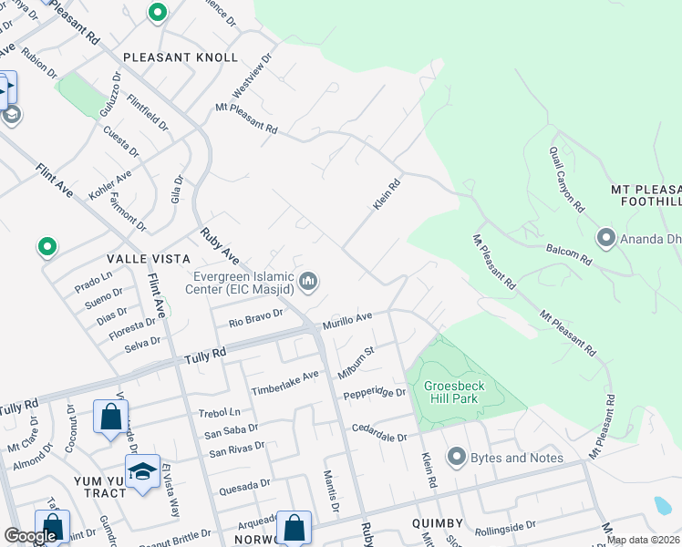 map of restaurants, bars, coffee shops, grocery stores, and more near 2413 Klein Road in San Jose