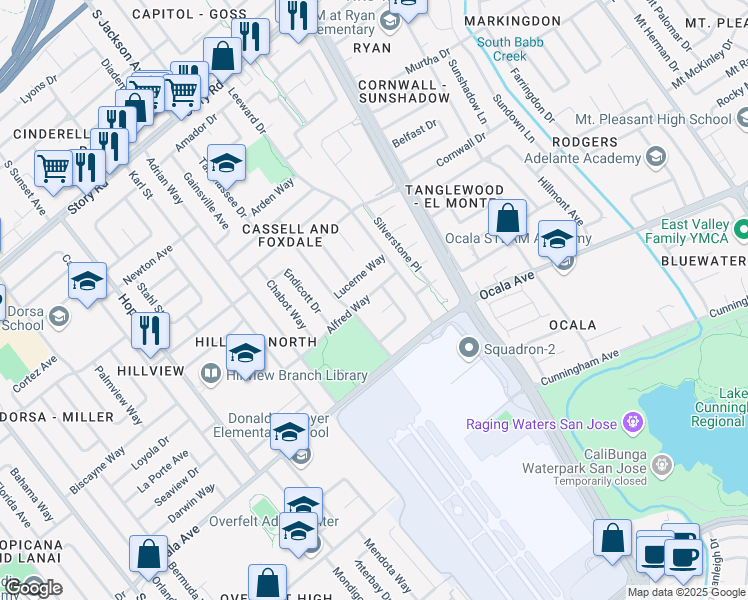 map of restaurants, bars, coffee shops, grocery stores, and more near in San Jose