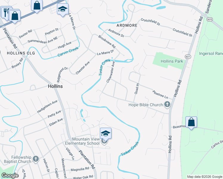 map of restaurants, bars, coffee shops, grocery stores, and more near 730 Goodland Avenue in Hollins