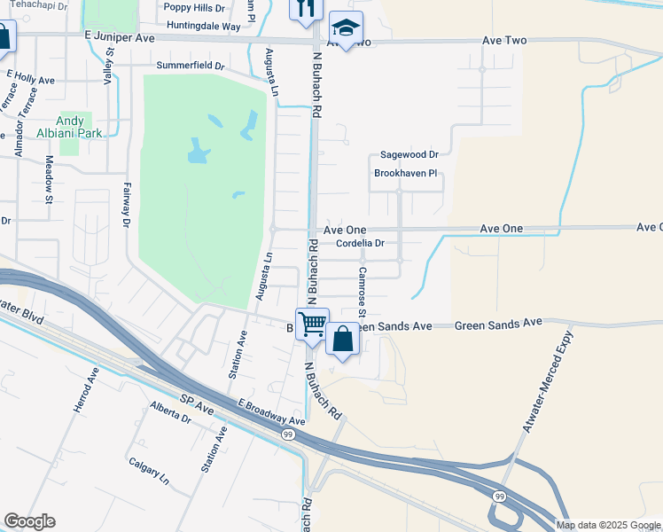 map of restaurants, bars, coffee shops, grocery stores, and more near 1916 Vistana Drive in Atwater